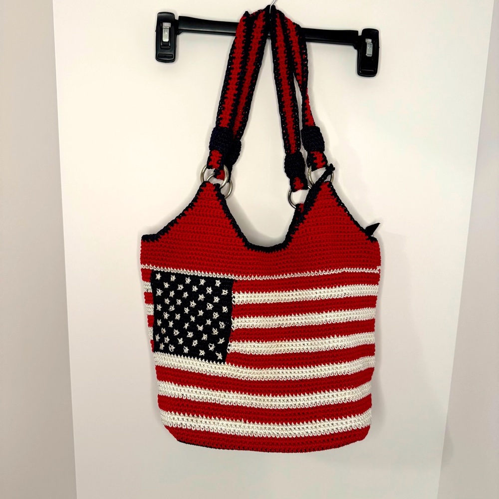 The Sak Crochet American Flag Shoulder Bag in Red, White, Navy